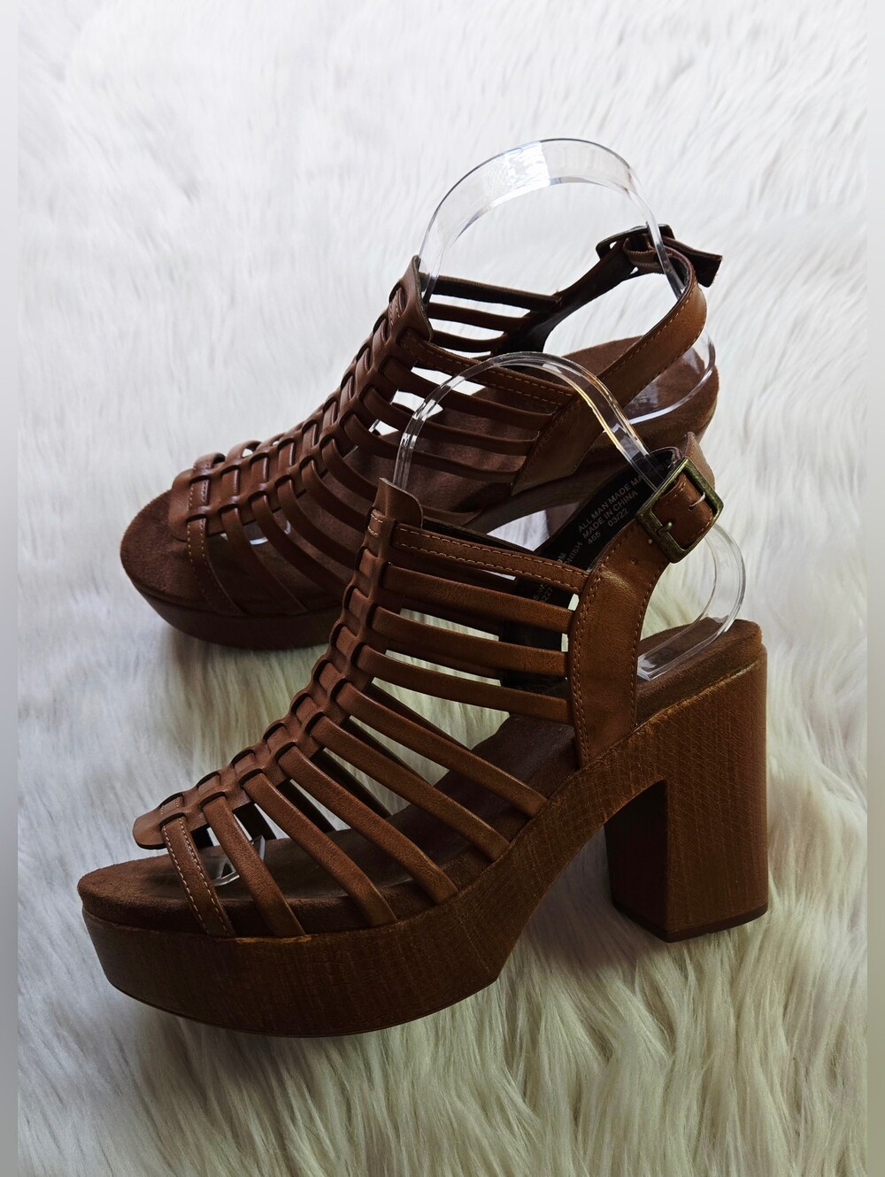 White Mountain Brown Strappy Platform Block Heel Sandals
